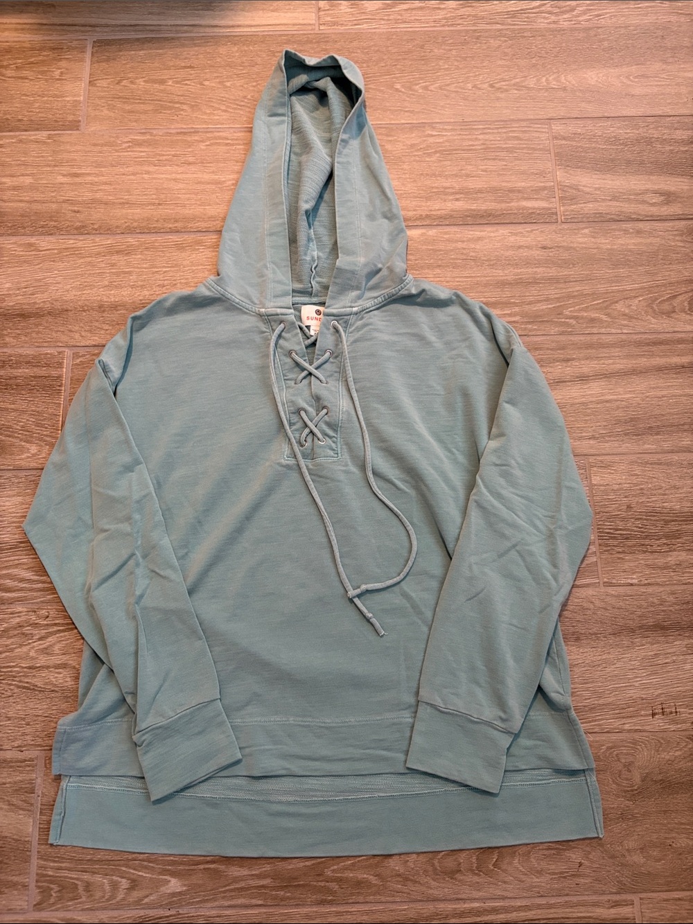 Sundry Pale Blue Lace-Up Hooded Pullover